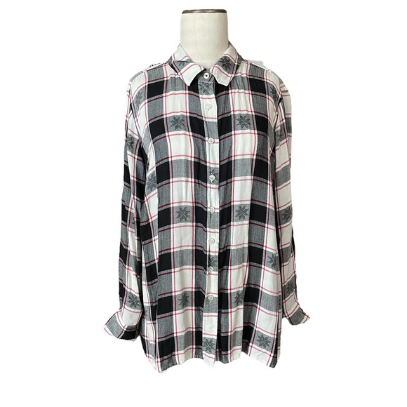 Talbots Tops - Talbots Shirt Womens Petite 2Xp  Black White Plaid Long-Sleeve Flannel Rayon